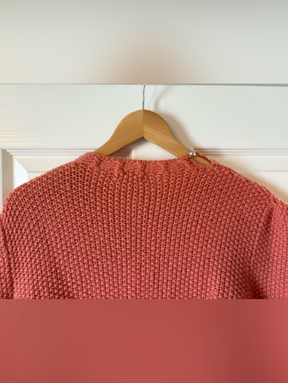 Knit Crewneck Sweater Handmade Coral Chunky Long Sleeve Vintage - Picture 5 of 8